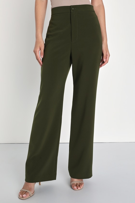 Olive Green Pants - High Waisted Pants - Wide Leg Woven Pants - Lulus